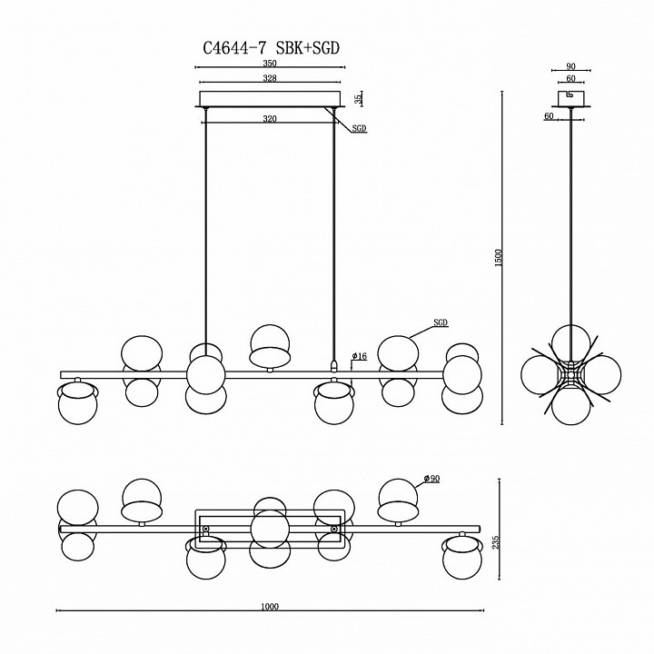 Подвесной светильник iledex savage c4644-7 mbk+sgd