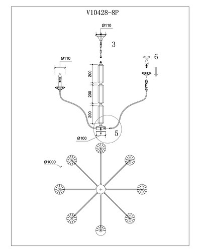 Подвесная люстра moderli catania v10428-8p