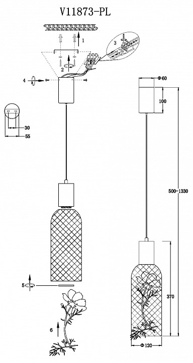 Подвесной светильник moderli ophelia v11873-pl