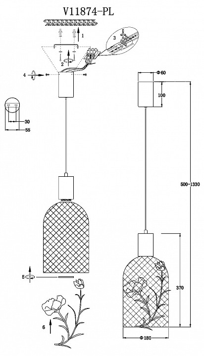 Подвесной светильник moderli ophelia v11874-pl