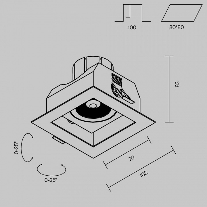 Встраиваемый светильник maytoni technical metal modern dl008-12w2.7-3-4k-b