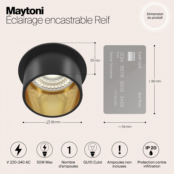 Встраиваемый светильник maytoni technical reif dl050-01gb