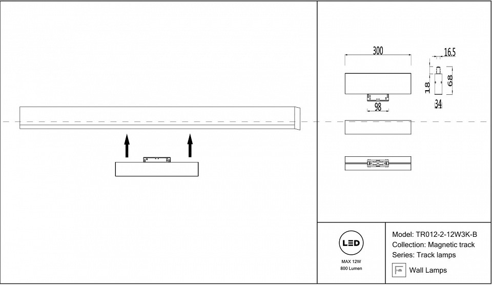 Накладной светильник maytoni technical basis tr012-2-12w3k-b