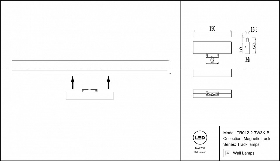 Накладной светильник maytoni technical basis tr012-2-7w3k-b