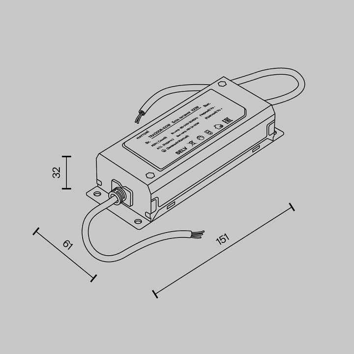 Блок питания с проводом maytoni technical power supply parity tra130dr-100w