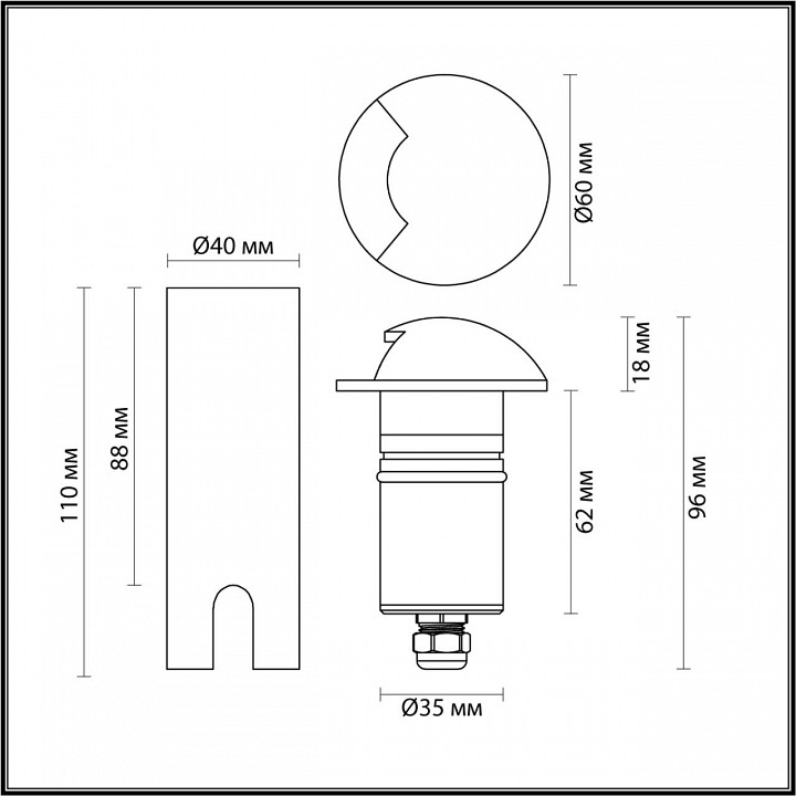 Встраиваемый в дорогу светильник odeon light wald 6662/1gl3