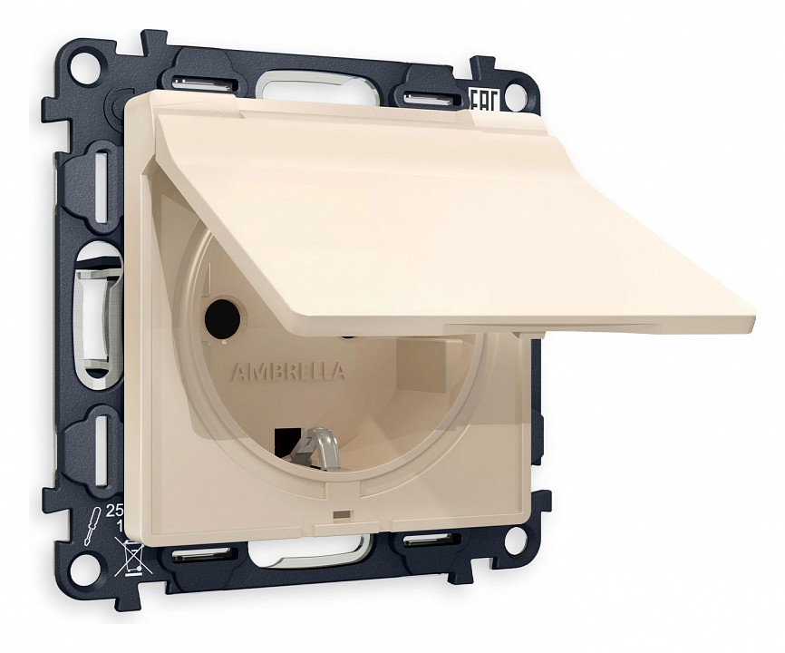 Розетка с заземлением и со шторкой, Без рамки с крышкой ambrella volt alfa ma328010
