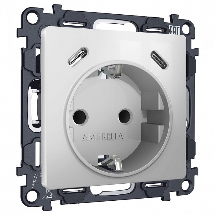 Розетка с заземлением и 2хusb type c, Без рамки ambrella volt alfa ma410510