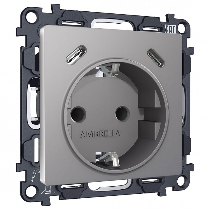 Розетка с заземлением и 2хusb type c, Без рамки ambrella volt alfa ma510510