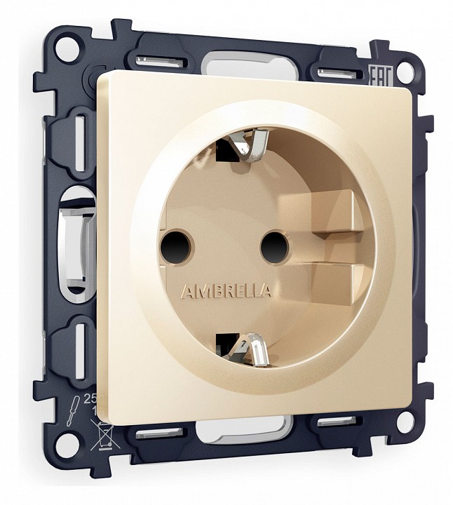 Розетка с заземлением и со шторкой, Без рамки ambrella volt alfa ma607010