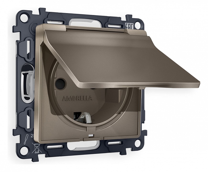 Розетка с заземлением и со шторкой, Без рамки с крышкой ambrella volt alfa ma638010