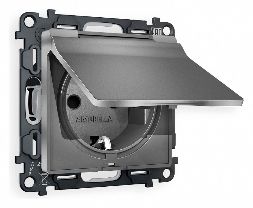 Розетка с заземлением и со шторкой, Без рамки с крышкой ambrella volt alfa ma658010