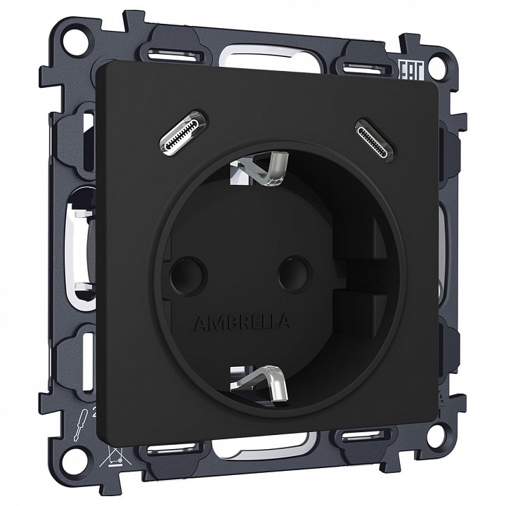 Розетка с заземлением и 2хusb type c, Без рамки ambrella volt alfa ma810510