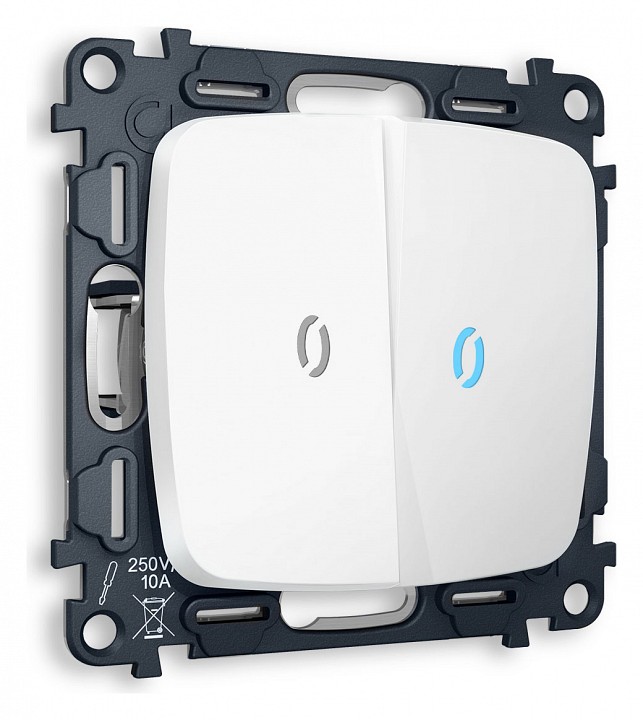 Выключатель двухклавишный с подсветкой без рамки ambrella volt omega mo124020