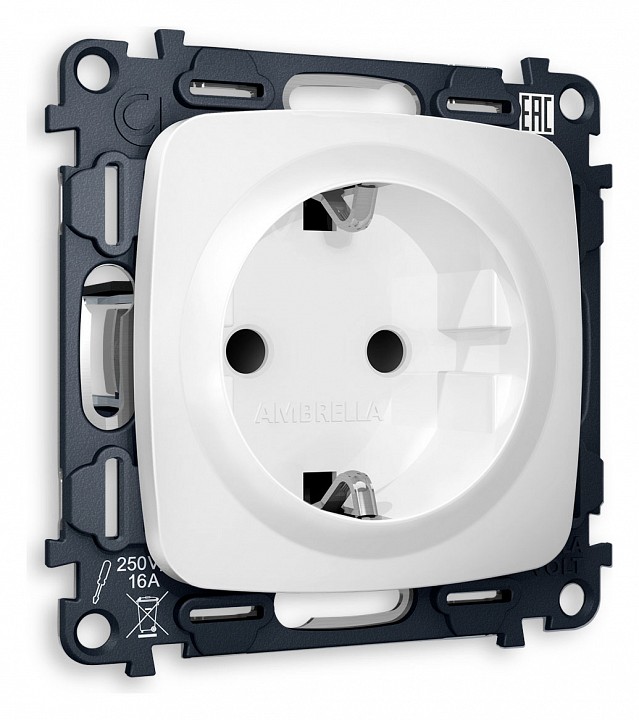 Розетка с заземлением и со шторкой, Без рамки ambrella volt omega mo127010