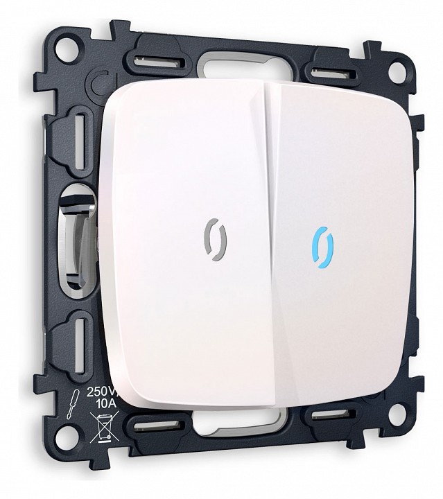 Выключатель проходной двухклавишный с подсветкой без рамки ambrella volt omega mo204040