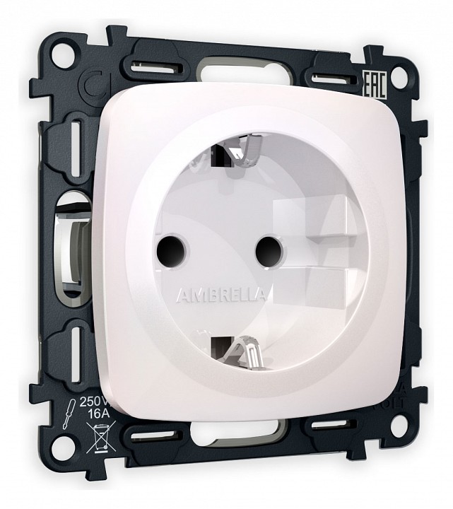 Розетка с заземлением и со шторкой, Без рамки ambrella volt omega mo207010