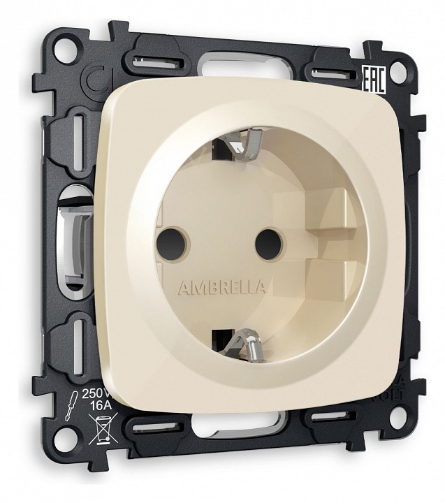 Розетка с заземлением и со шторкой, Без рамки ambrella volt omega mo307010