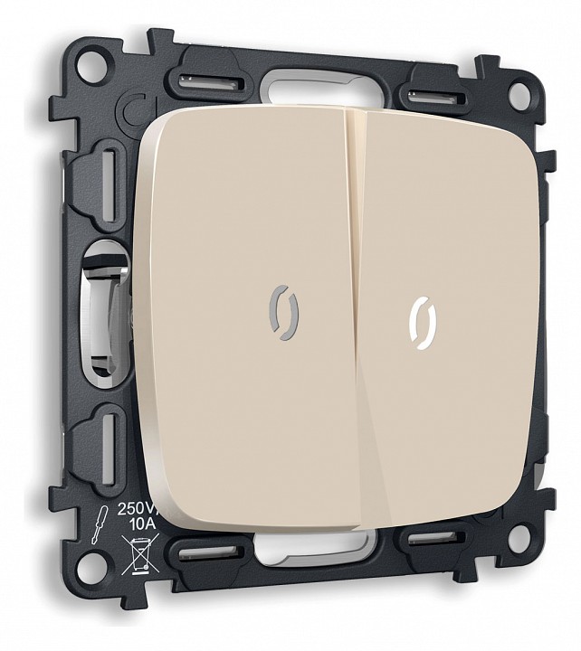 Выключатель проходной двухклавишный с подсветкой без рамки ambrella volt omega mo324035