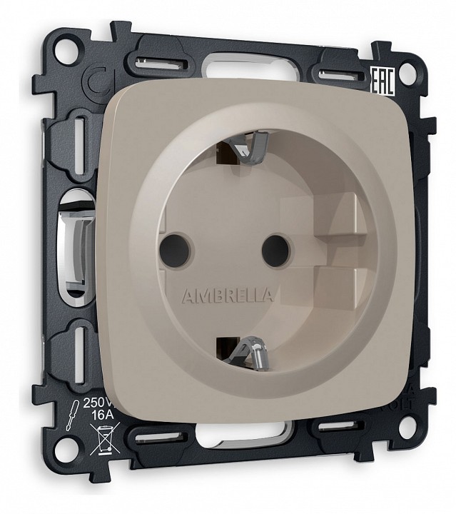 Розетка с заземлением и со шторкой, Без рамки ambrella volt omega mo367010