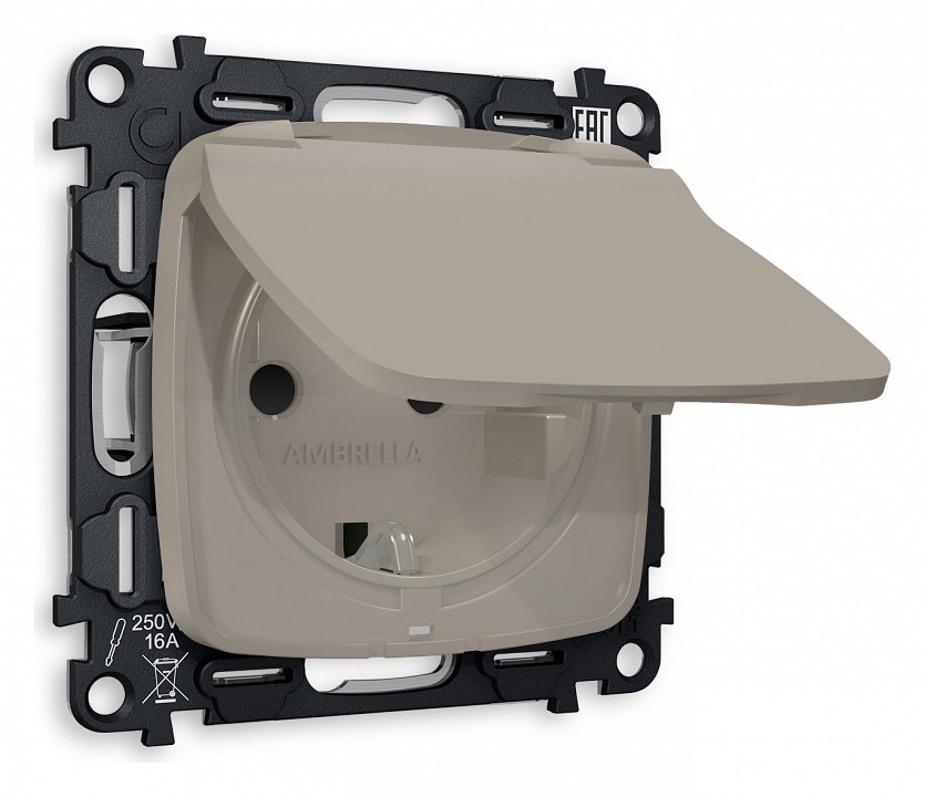 Розетка влагозащищенная с заземлением и со шторкой, Без рамки с крышкой ambrella volt omega mo368010