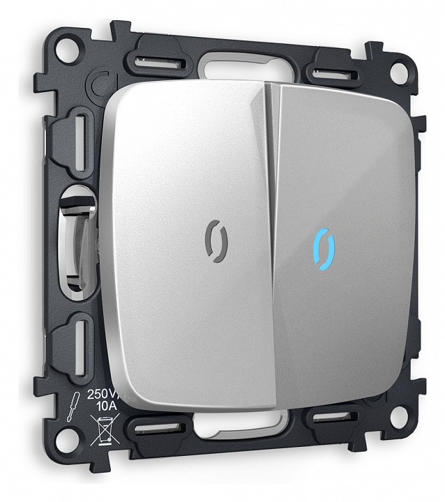 Выключатель двухклавишный с подсветкой без рамки ambrella volt quant mo404020