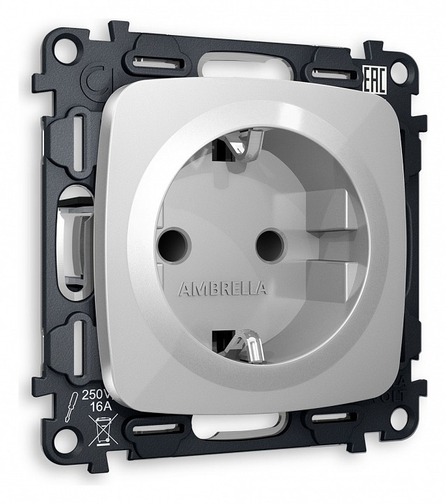 Розетка с заземлением и со шторкой, Без рамки ambrella volt quant mo407010
