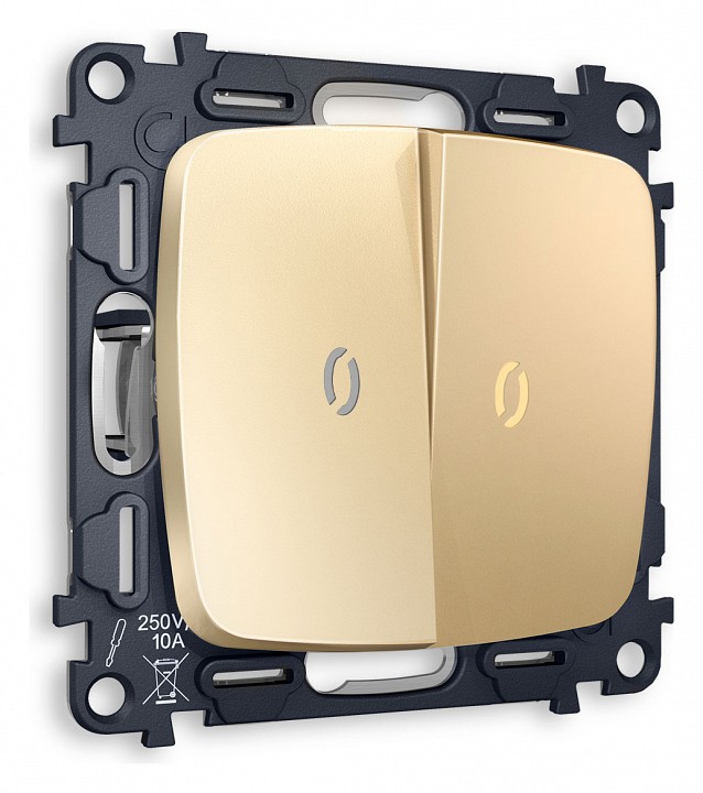 Выключатель двухклавишный с подсветкой без рамки ambrella volt quant mo604010