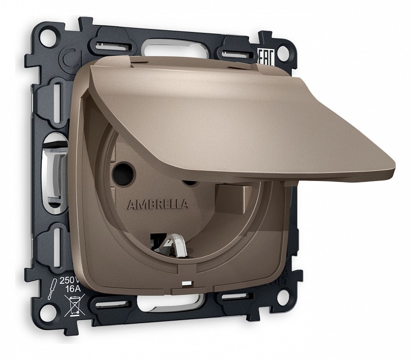 Розетка влагозащищенная с заземлением и со шторкой, Без рамки с крышкой ambrella volt quant mo638010