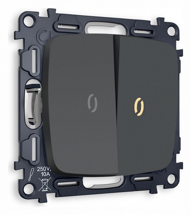 Выключатель двухклавишный с подсветкой без рамки ambrella volt quant mo904010