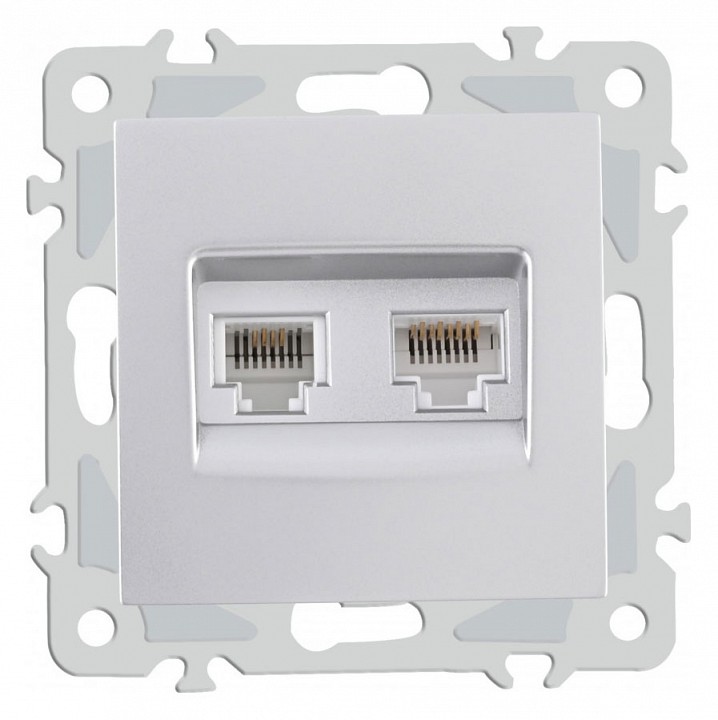 Розетка двойная rj-11 и ethernet rj-45, Без рамки arte milano am-206 206.44-1.silver