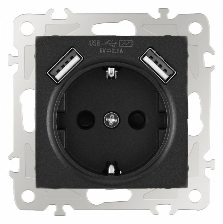 Розетка с заземлением и со шторкой и 2хusb, Без рамки arte milano am-206 206.47-1.black
