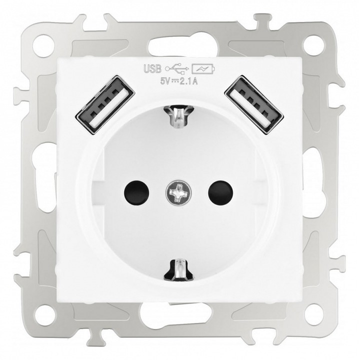 Розетка с заземлением и со шторкой и 2хusb, Без рамки arte milano am-206 206.47-1.white