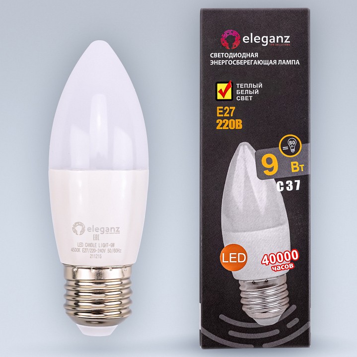 Лампа светодиодная eleganz  e27 9вт 3000k 1396