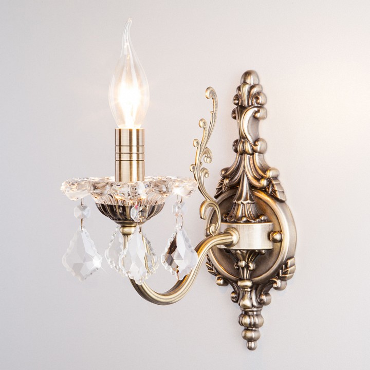 Бра eurosvet elisha 3281/1 античная бронза/прозрачный хрусталь strotskis