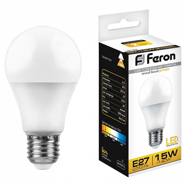Лампа светодиодная feron lb-94 e27 15вт 2700k 25628