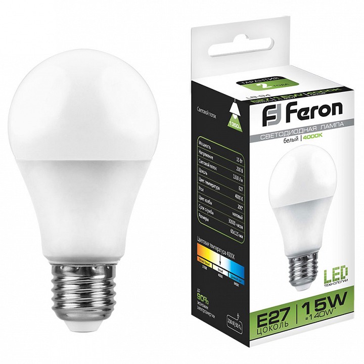 Лампа светодиодная feron lb-94 e27 15вт 4000k 25629