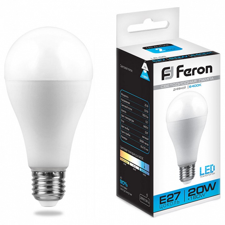 Лампа светодиодная feron lb-98 e27 20вт 6400k 25789