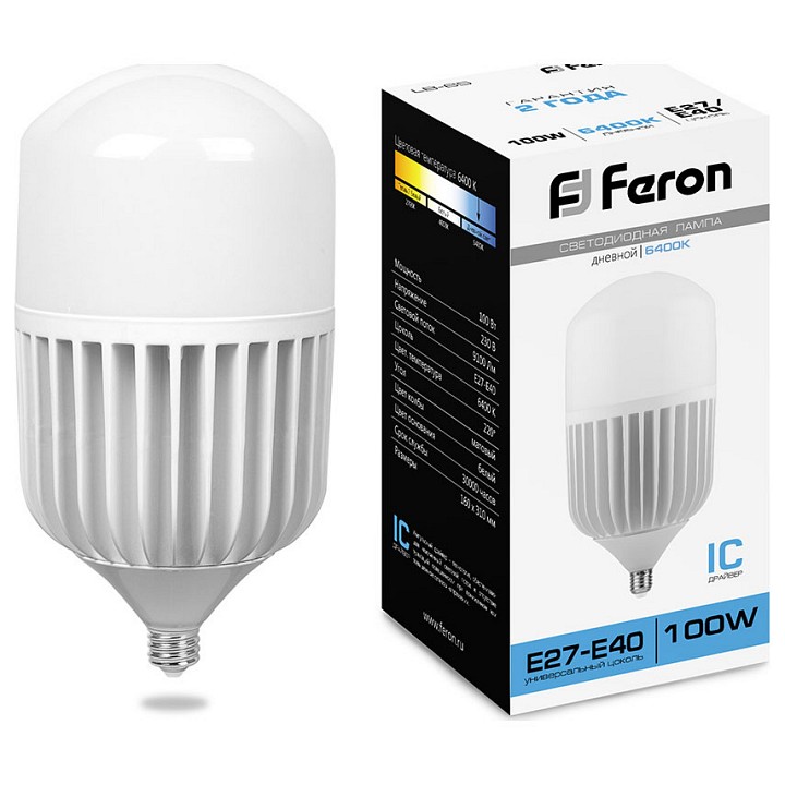 Лампа светодиодная feron saffit lb-65 e27-e40 100вт 6400k 25827
