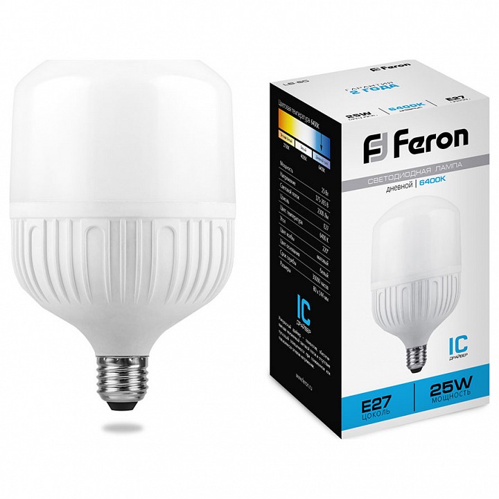 Лампа светодиодная feron saffit lb-65 e27 25вт 6400k 25887