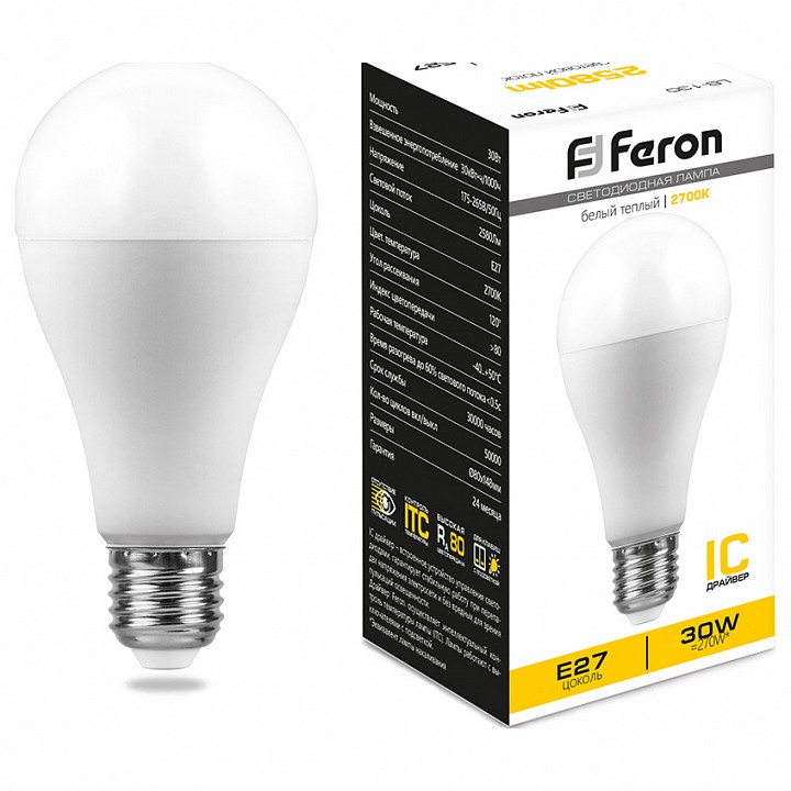 Лампа светодиодная feron lb 130 e27 30вт 2700k 38194