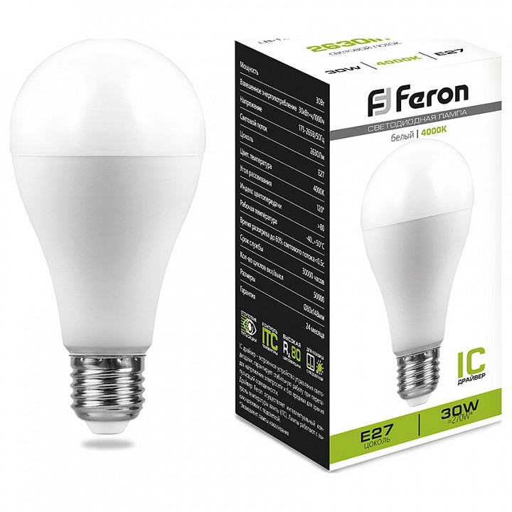 Лампа светодиодная feron lb 130 e27 30вт 4000k 38195