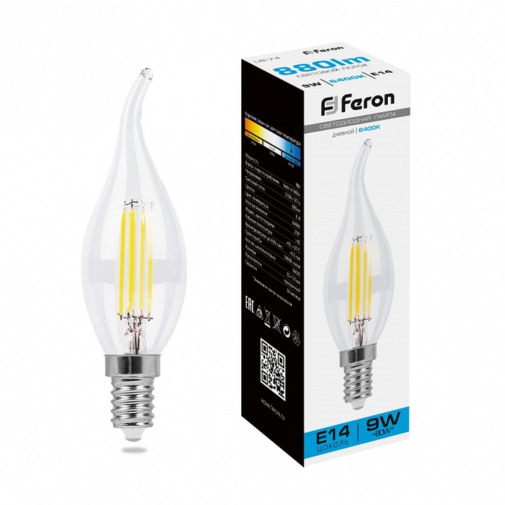 Лампа светодиодная feron lb-74 e14 9вт 6400k 38235