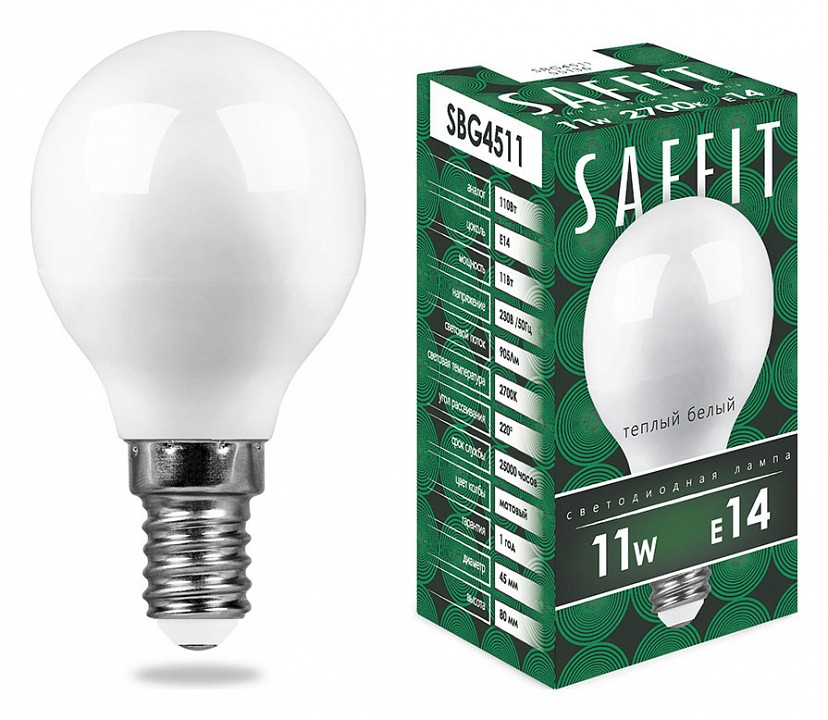 Лампа светодиодная feron saffit sbg4511 e14 11вт 2700k 55136