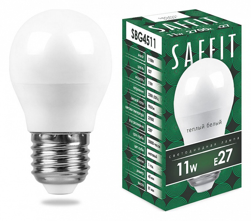 Лампа светодиодная feron saffit sbg4511 e27 11вт 2700k 55137
