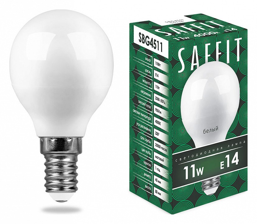 Лампа светодиодная feron saffit sbg4511 e14 11вт 4000k 55138