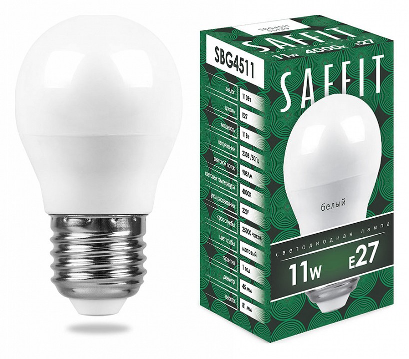 Лампа светодиодная feron saffit sbg4511 e27 11вт 4000k 55139