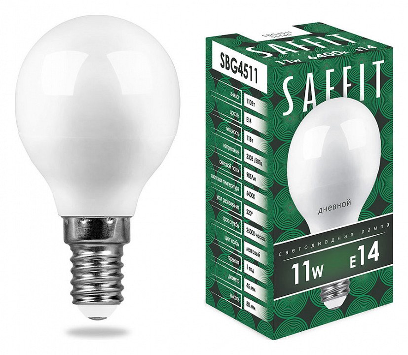 Лампа светодиодная feron saffit sbg4511 e14 11вт 6400k 55140