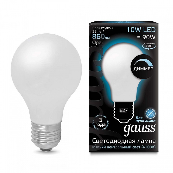 Лампа светодиодная gauss 1022 e27 10вт 4100k 102202210