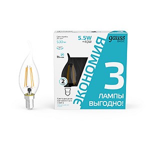 Набор ламп светодиодных gauss basic filament e14 5.5вт 4100k 1041126t